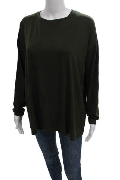 Eileen Fisher Women Green Petite Long Sleeve Basic T Shirt Round Neck Size XS