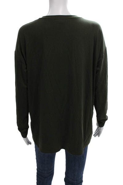 Eileen Fisher Women Green Petite Long Sleeve Basic T Shirt Round Neck Size XS