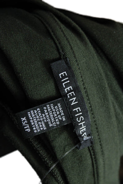 Eileen Fisher Women Green Petite Long Sleeve Basic T Shirt Round Neck Size XS