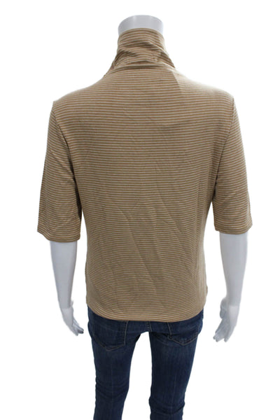 Banana Republic Women Basic Striped Turtleneck Short Sleeve Tee Beige Size M