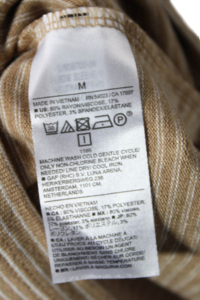 Banana Republic Women Basic Striped Turtleneck Short Sleeve Tee Beige Size M