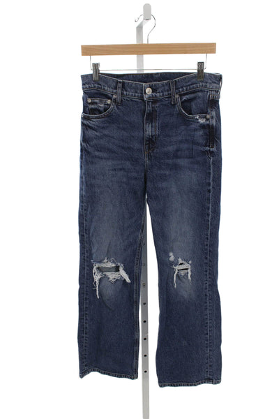 AYR Womens Straight Jeans Blue Mid-Rise Cotton Button Petite Size 28