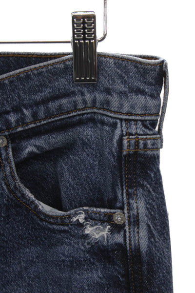 AYR Womens Straight Jeans Blue Mid-Rise Cotton Button Petite Size 28