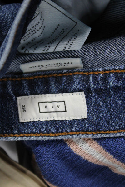 AYR Womens Straight Jeans Blue Mid-Rise Cotton Button Petite Size 28