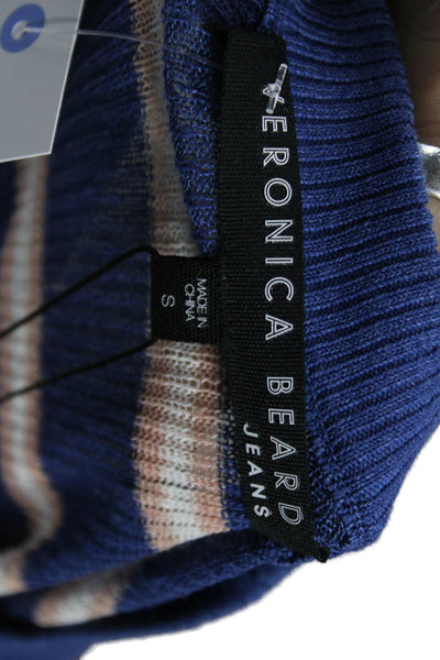 Veronica Beard Womens Blue Striped Linen Crew Neck 3/4 Sleeve Blouse Size S