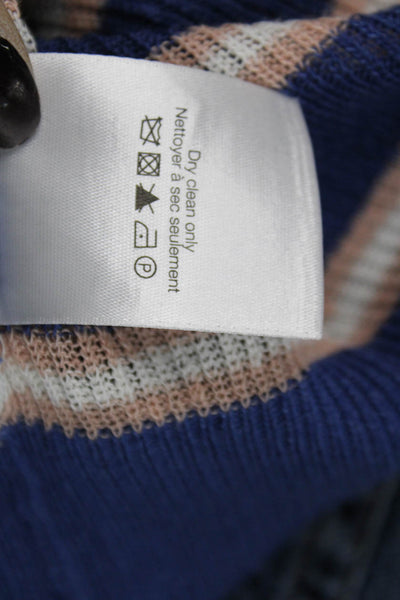 Veronica Beard Womens Blue Striped Linen Crew Neck 3/4 Sleeve Blouse Size S