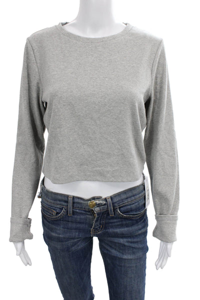 Heroine Sport Women Cropped Long Sleeve T-Shirt Gray Crew Neck Pullover Size XL