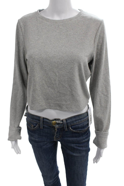 Heroine Sport Women Cropped Long Sleeve T-Shirt Gray Crew Neck Pullover Size XL