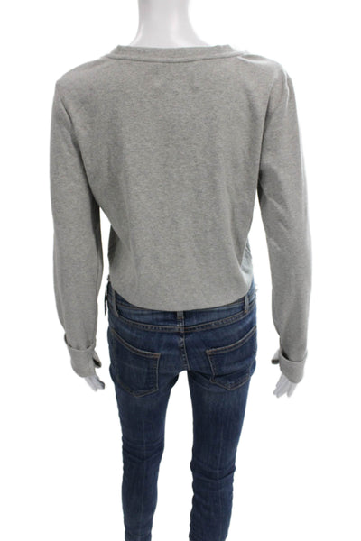 Heroine Sport Women Cropped Long Sleeve T-Shirt Gray Crew Neck Pullover Size XL