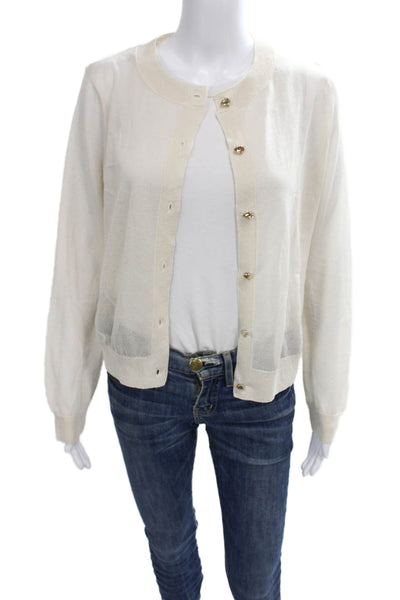 MNG Womens Ivory Viscose Cardigan Long Sleeve Round Neck Size M