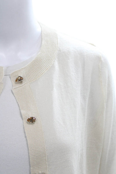 MNG Womens Ivory Viscose Cardigan Long Sleeve Round Neck Size M