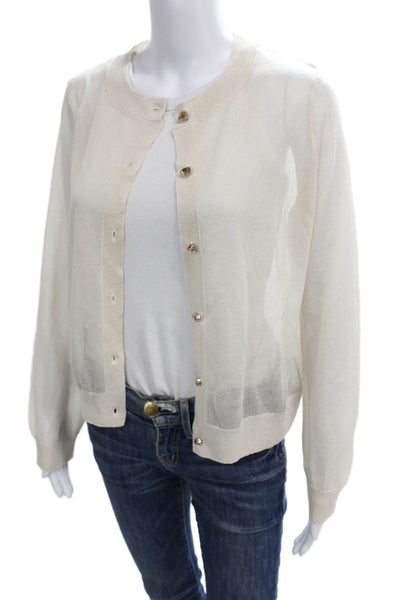 MNG Womens Ivory Viscose Cardigan Long Sleeve Round Neck Size M
