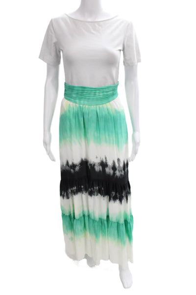 ALC Women Maxi Silk Tie Dye Skirt Green Long Zip Size 2