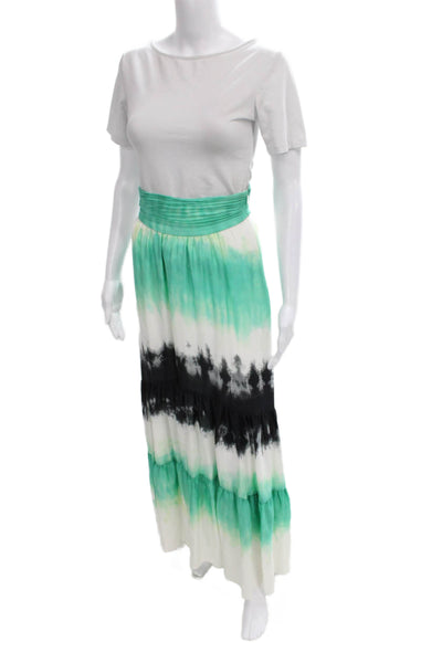 ALC Women Maxi Silk Tie Dye Skirt Green Long Zip Size 2