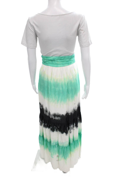 ALC Women Maxi Silk Tie Dye Skirt Green Long Zip Size 2