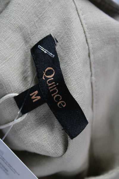 Quince Women Linen Collared Button Up Long Sleeve Basic Top Beige Size M