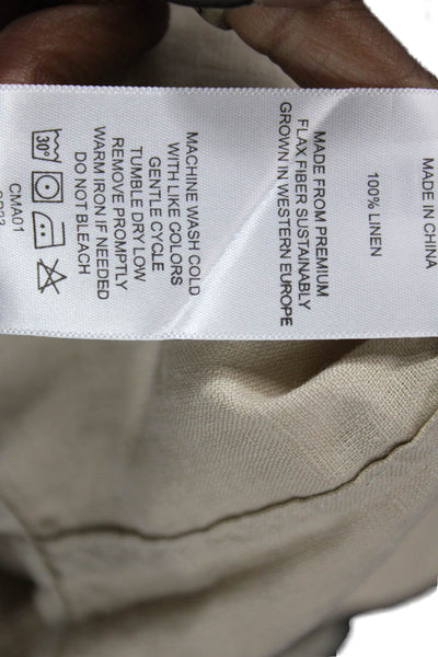 Quince Women Linen Collared Button Up Long Sleeve Basic Top Beige Size M