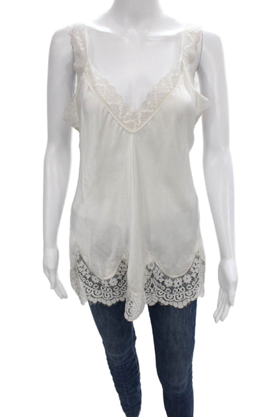 Designer Womens V Neck Tank Top White Viscose Size S
