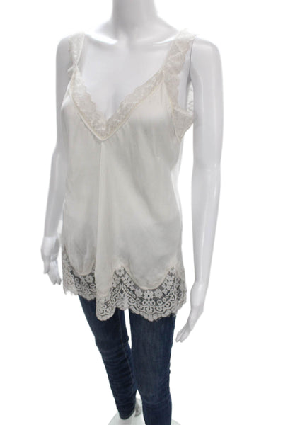 Designer Womens V Neck Tank Top White Viscose Size S