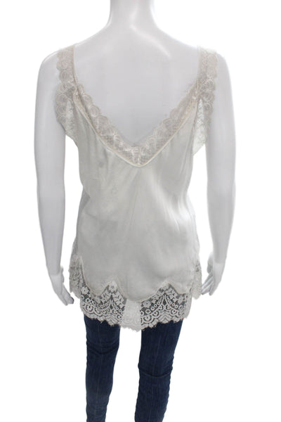 Designer Womens V Neck Tank Top White Viscose Size S