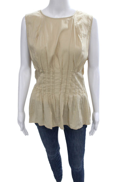 We Wore What Women Sleeveless Tunic Blouse Beige Round Neck Zip Size 12