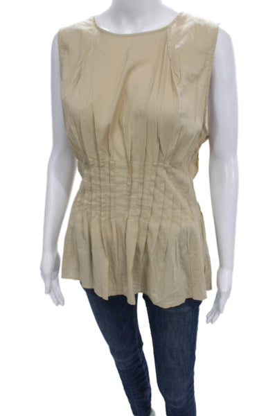 We Wore What Women Sleeveless Tunic Blouse Beige Round Neck Zip Size 12