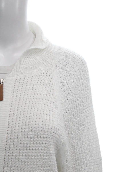 Lafayette 148 New York Women Full Zip Cotton Sweater White Size L