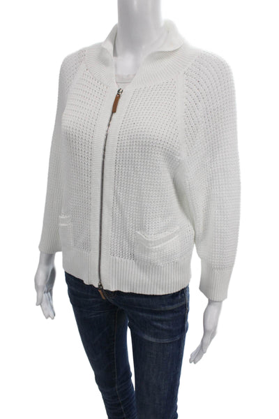Lafayette 148 New York Women Full Zip Cotton Sweater White Size L
