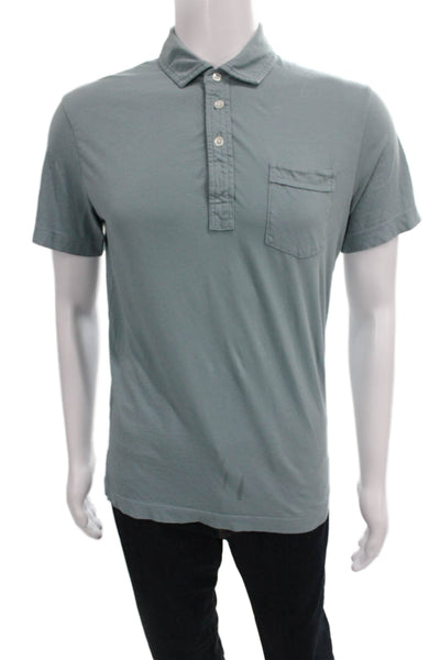 Billy Reid Mens Polo Green Organic Cotton Short Sleeve Button Size S