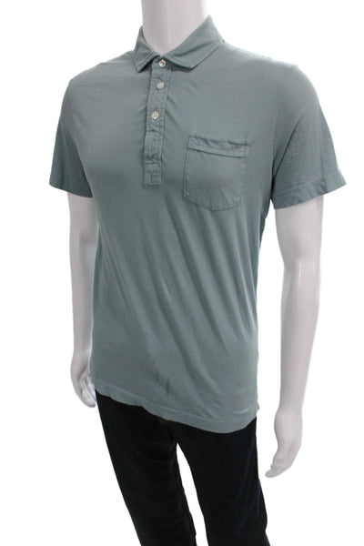 Billy Reid Mens Polo Green Organic Cotton Short Sleeve Button Size S