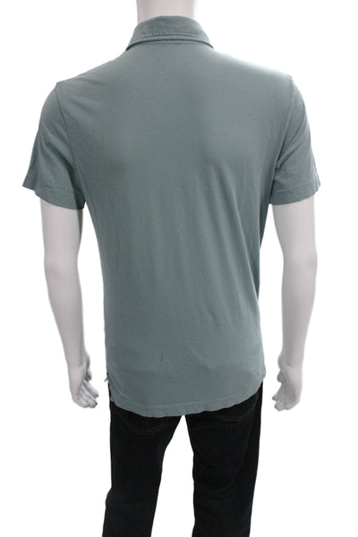 Billy Reid Mens Polo Green Organic Cotton Short Sleeve Button Size S