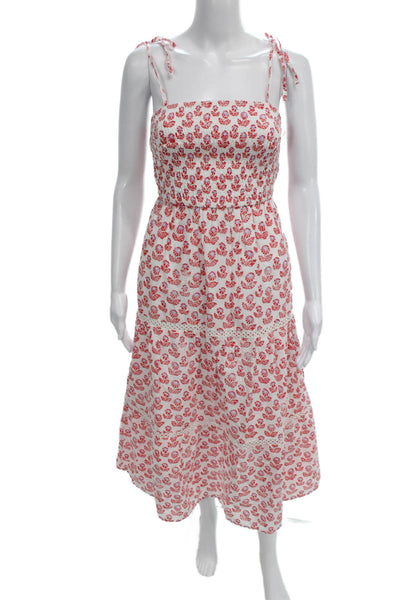 Roller Rabbit Women Sundress White Cotton Square Neck Midi Sleeveless Size 22