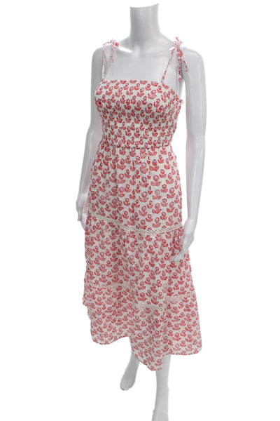 Roller Rabbit Women Sundress White Cotton Square Neck Midi Sleeveless Size 22