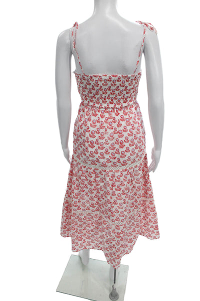 Roller Rabbit Women Sundress White Cotton Square Neck Midi Sleeveless Size 22
