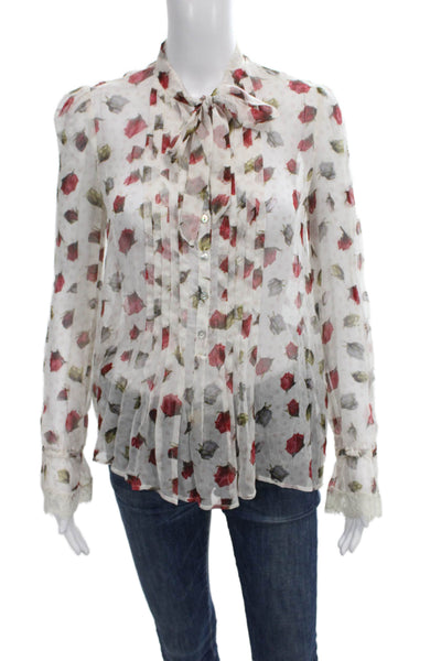 The Kooples Womens Silk Floral Collared Long Sleeve Button Blouse Size S