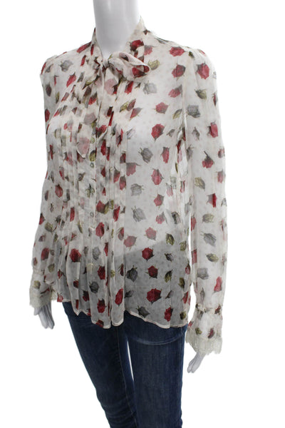 The Kooples Womens Silk Floral Collared Long Sleeve Button Blouse Size S