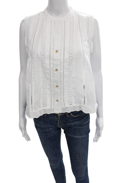 Zara Womens Basic Sleeveless Cotton Collared Button Blouse White Size XS