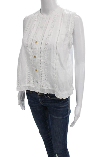 Zara Womens Basic Sleeveless Cotton Collared Button Blouse White Size XS