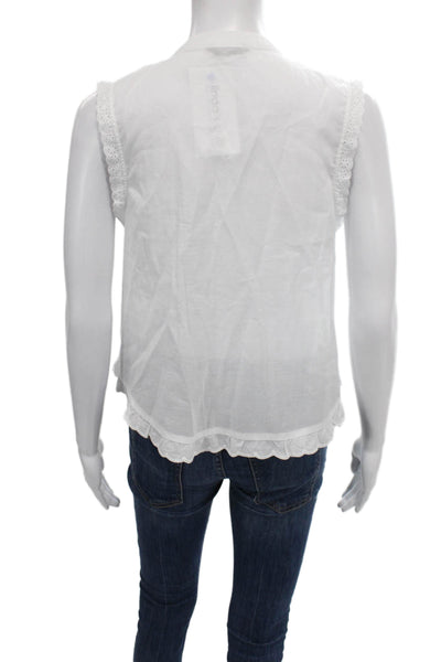 Zara Womens Basic Sleeveless Cotton Collared Button Blouse White Size XS