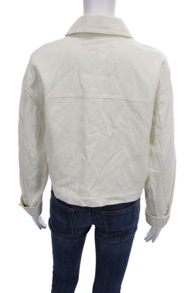 Zara Women Basic Jacket Ivory Linen Viscose Button Long Sleeve Size S