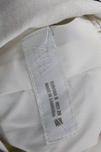 Zara Women Basic Jacket Ivory Linen Viscose Button Long Sleeve Size S