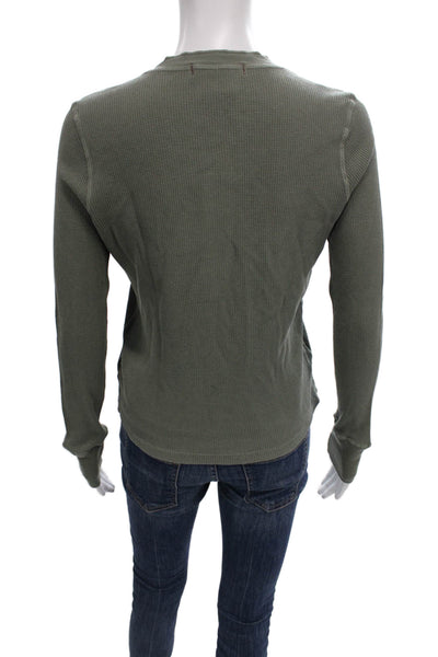 Amo Womens Green Henley Long Sleeve Basic T-Shirt Recycled Cotton Size S