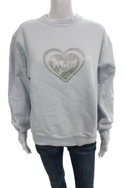 Madhappy Unisex Adults Pullover Sweatshirt Blue Cotton Heart Crew Neck Size S