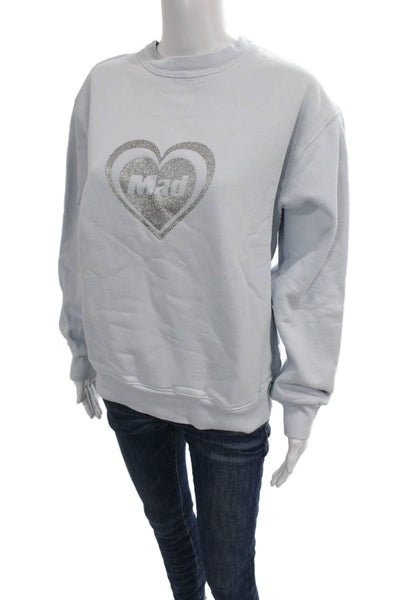 Madhappy Unisex Adults Pullover Sweatshirt Blue Cotton Heart Crew Neck Size S