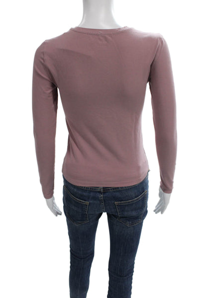 TNA Womens Basic T-Shirt Pink Crew Neck Long Sleeve Nylon Size XS