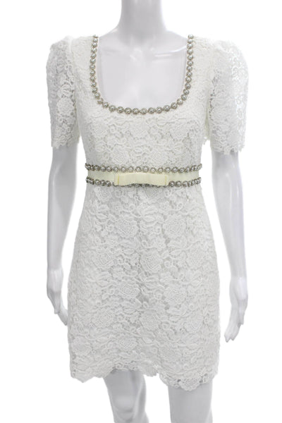 Self-Portrait Womens Mini White Square Neck Short Sleeve Dress Size 6