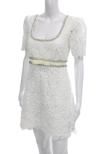Self-Portrait Womens Mini White Square Neck Short Sleeve Dress Size 6