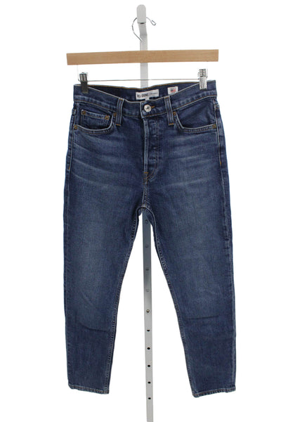 Re/Done Womens Straight Jeans Blue High Rise Button Fly Size 26
