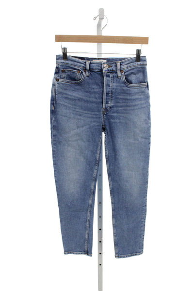Re/Done Womens Straight Jeans High Rise Blue Cotton Blend Button Size 27