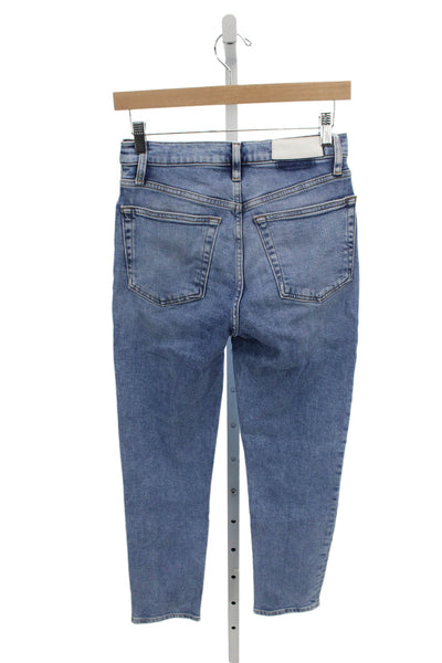 Re/Done Womens Straight Jeans High Rise Blue Cotton Blend Button Size 27